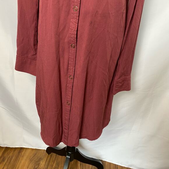 Roxy Burgundy Long Sleeve Snap Closure Shirt Dress Coverup Size Medium Womens - Picture 3 of 12